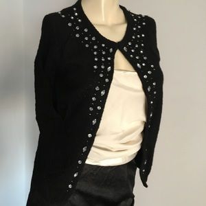 3/4 sleeve sweater cardigan w/rhinestones and single button closure